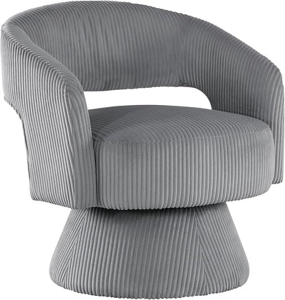 Lexicon 360 Degree Swivel Accent Chair, Modern Comfy Corduroy Round Barrel Chair, Open Back, Plush Foam Cushions, Metal Swivel Base for Living Room/Bedroom/Office/Small Spaces, Dark Gray