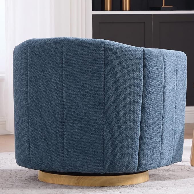 Swivel Accent Chair, 360 Degree Round Swivel Barrel Chair for Living Room, Mid Century Modern Upholstered Accent Chair,Comfy Tufted Sofa Armchairs for Bedroom,Nursery,Chenille,Blue