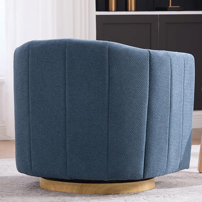 Swivel Accent Chair, 360 Degree Round Swivel Barrel Chair for Living Room, Mid Century Modern Upholstered Accent Chair,Comfy Tufted Sofa Armchairs for Bedroom,Nursery,Chenille,Blue