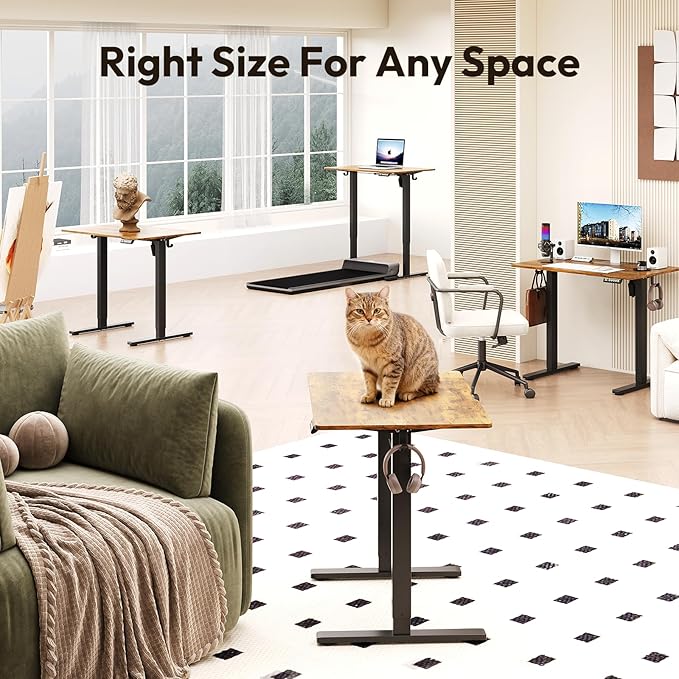 Electric Standing Desk,35x24 Inches Adjustable Height Stand up Desk, Sit Stand Home Office Desk with Splice Board, 3 Preset Heights,Equipped with Hooks,Ergonomic Computer Workstation，Brown