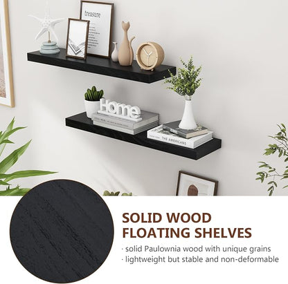 fuqing 30 Inch Floating Shelves for Wall, Black Wood Floating Shelves Set of 2, 30 Inch Wide x 6.7 Inch Deep Wooden Shelves for Living Room Bedroom Bathroom Home Office