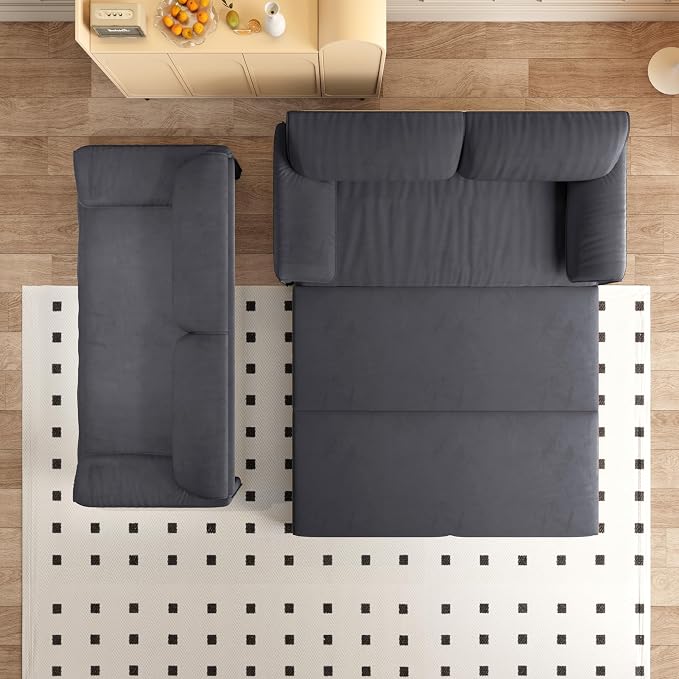 66" Sleeper Sofa Bed Queen Size, 3-in-1 Convertible Couch, Modern Pull Out Couches, Comfy Velvet Futon Sofa, Cloud Loveseat Lounge, Pillow Arm, for Small Spaces, Living Room, Apartment, Grey
