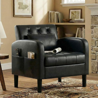 TYBOATLE Black Leather Chairs w/Storage, Comfy Modern Living Room Chairs, Black Accent Chair for Reading, Armchair for Bedroom, Waiting Room, Office