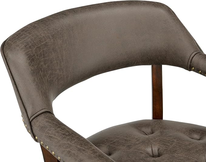 LEEMTORIG Dining Chairs with Casters and Arms, Upholstered Rolling Dining Chairs with Wheels for Elderly, Ergonomic Wide Seat Wooden Office Chair, 26"Dx25.2"W, Cherry Legs&Dark Brown Fabric SY-1533-DK