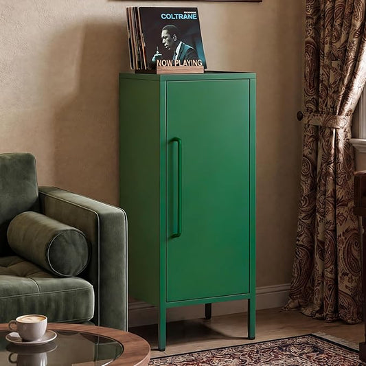 Metal Storage Cabinet 39.5” Decorative Storage Cabinet with Door & 2 Adjustable Shelves for Home Office Garage Kitchen (Green)