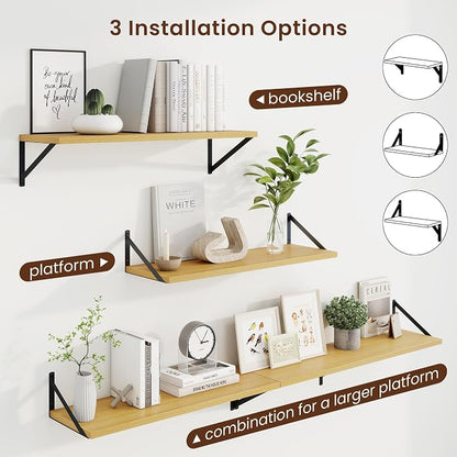 Axeman 30 Inch Floating Shelves | 10 Inch Deep Oak Wall Shelves Set of 2 | 30" W x 10" D Oak Floating Shelves for Living Room Bathroom Kitchen