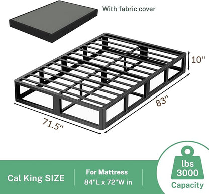 VIPSHOW 10 Inch California King Metal Bed Frame Round Corner Low Platform Bed Frames 3000 LBS Heavy Duty Steel Slats Support Mattress Foundation No Box Spring Needed, Noise Free, Easy Assembly, Black