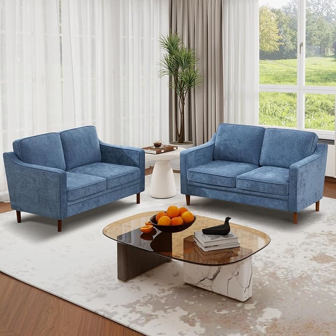Kingfun 60" Chenille Sofa, Loveseat Couch, Mid Century Modern Love Seat Couches with Solid Wood Frame for Living Room Bedroom