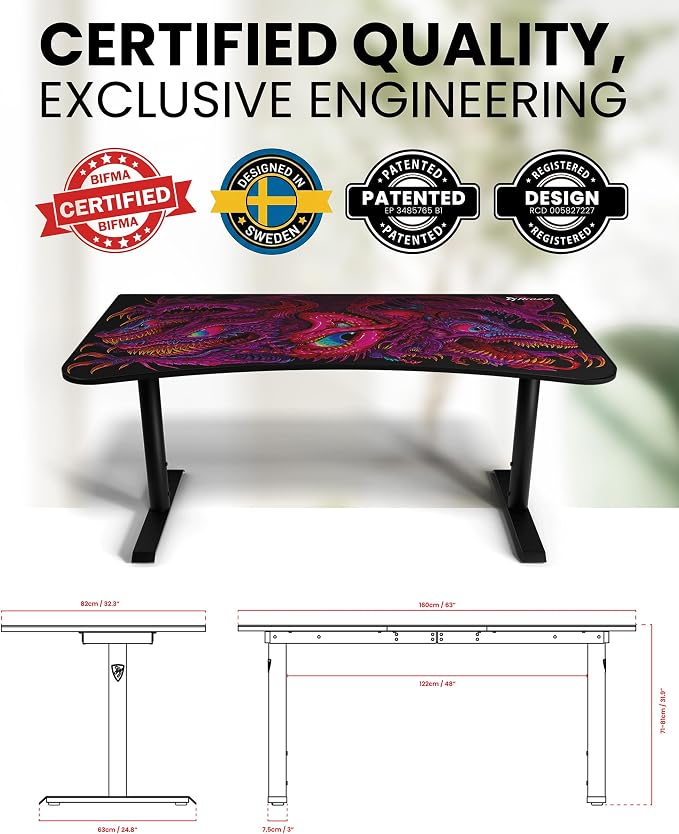 Arozzi Arena Special Edition Ultrawide Curved Gaming and Office Desk with Full Surface Water Resistant Desk Mat Custom Monitor Mount Cable Management Cut Outs - Crawling Chaos