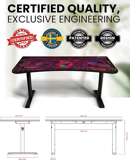 Arozzi Arena Special Edition Ultrawide Curved Gaming and Office Desk with Full Surface Water Resistant Desk Mat Custom Monitor Mount Cable Management Cut Outs - Crawling Chaos