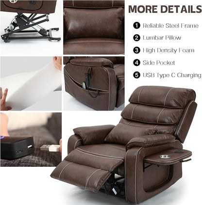 JIKFRIMA Power Lift Recliner Chair for Adults Elderly Senior | Lay flat Lift Recliner with Foldable Tray Table,Massage and Heating,Wireless Charging USB Ports,Faux Leather