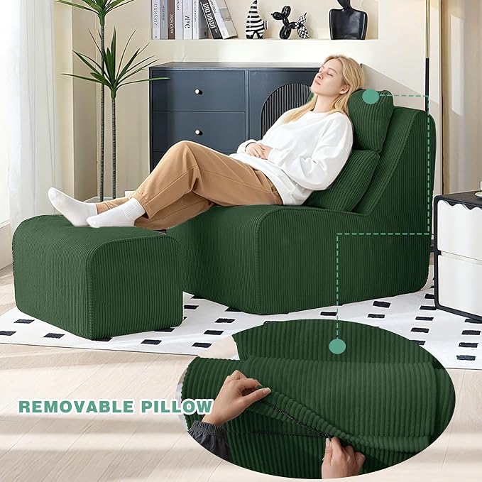 104.92" L-Shaped Corduroy 3 Piece Sofa Set with Single Lounge Chair & Ottoman, Modular Compressed All Foam Couch, Freely Movable Footrest, Minimalist Large Living Room Furniture