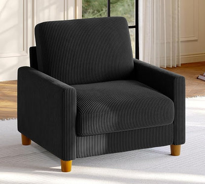 Welzona 35.3" Couches for Living Room, Comfy Black Couch Single with 22.5" Deeper Seat, Accent Chair Tool-Free Setup, Reading Chair 440lbs Support, Corduroy Couch for Bedroom, Apartment, Office