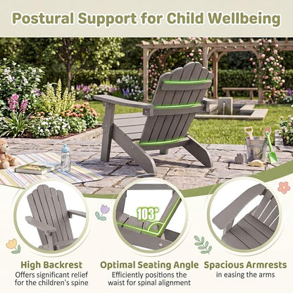 Giantex Kids Adirondack Chair, All-Weather HIPS Children's Outdoor Chair with Tilted High Backrest, Toddler Beach Chair for Garden Patio Backyard, Kids Lawn Chairs for Age 3-7 (2,Gray)