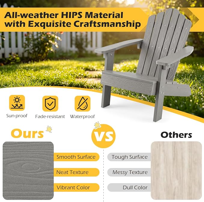 Costzon Kids Adirondack Chair, All-Weather HIPS Toddler Outdoor Chair, Wooden Textured Plastic Fire Pit Chair, Kids Patio Chair for Backyard Lawn Garden, Fits Children Age 3-7 Years (4, Gray)