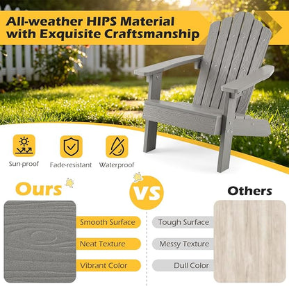 Costzon Kids Adirondack Chair, All-Weather HIPS Toddler Outdoor Chair, Wooden Textured Plastic Fire Pit Chair, Kids Patio Chair for Backyard Lawn Garden, Fits Children Age 3-7 Years (4, Gray)