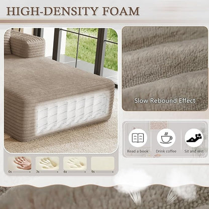 95" Cloud Sectional Couch U-Shaped Chaise with Ottoman, Corduroy Boneless Couch for Living Room Bedroom, Deep-Seat Upholstered Modular Cloud Sofa, No Assembly Required (Camel, Right Facing Chaise)