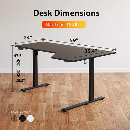 Agilestic Electric Standing Desk, Height Adjustable Desk, 59 x 35 Inch Sit Stand up for Work Office Home, L Shaped Ergonomic Rising Computer Table with Memory Preset, Black