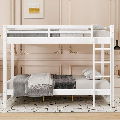 Bellemave Queen Over Queen Size Bunk Bed for Kids/Adults,Solid Wood Bunk Bed Frame Queen Size with Ladder & Safety Guardrails,White