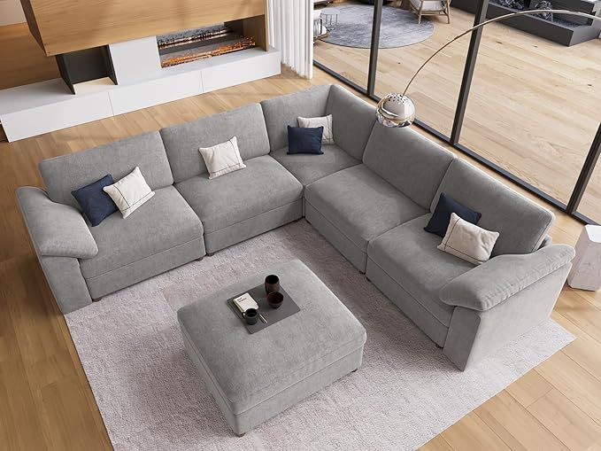 EEASE Moose Oversized Sectional Modular Sofa, Comfty Deep Seat Couch for Living Room,Solid Wood Frame Sofa,Removable and Washable,Grey
