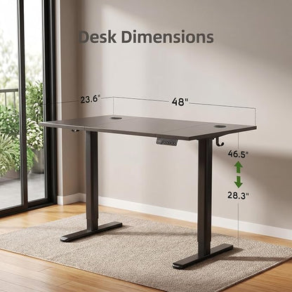 Claiks Electric Standing Desk, 48 x 24 Inch Height Adjustable Sit Stand Desk for Home Office, Computer Desk with Memory Presets, Cable Management & Headphone Hooks, 156 lbs Capacity, Black