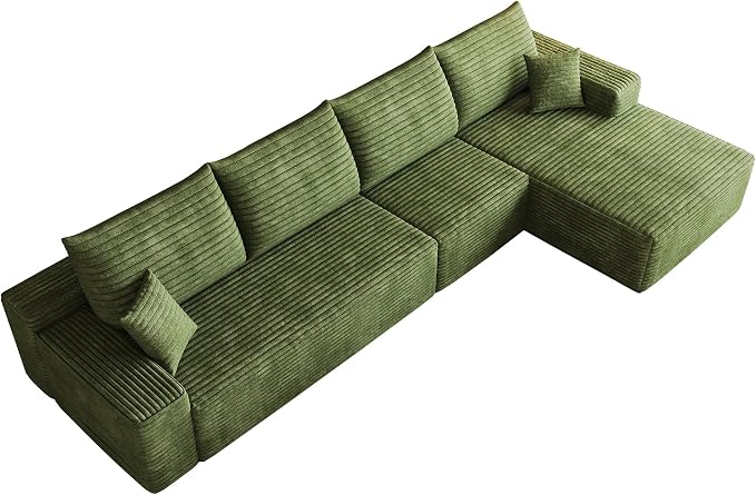 Eafurn 135" Oversized L-Shaped Boneless Sectional Sofa Couch with Chaise, Fluffy Corduroy Modular Couch with Deep Seat,Flexible Combination Corner Sofa & Couch for Living Room, No Assembly