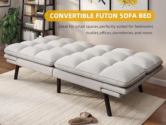YITAHOME Convertible Futon Sofa Bed, 70" Folding Futon Set for Living Room Home Office Aprtment, Modern Futon Couch with Adjustable Backrest & Armrests, Recliner Lounge, Loveseat Sofa