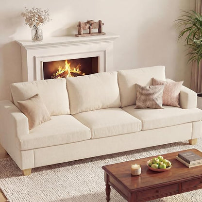 Apicizon 89" 3 Seater Modern Sofa, Chenille Couch for Living Room, Comfy Couch Sofa with Removerable Cushion for Office Bedroom, White