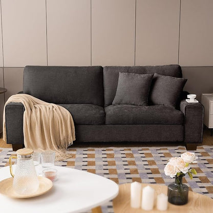 DOPEDIO Modern Loveseat Sofa for Living Room,Chenille Recliner, Removable Cover, Pocket Spring Cushions, Solid Wood Frame, Easy Assembly for Small Spaces (71.25inch，Dark Grey)