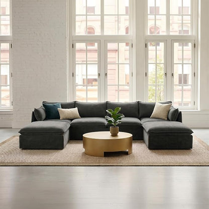 Cloud Modular Sectional Sofa, Oversized Deep Seat Comfort, Luxe Chenille | Fully Removable Washable Covers, Memory Foam Seat Cushions, Storage Ottoman, Premium Fabric