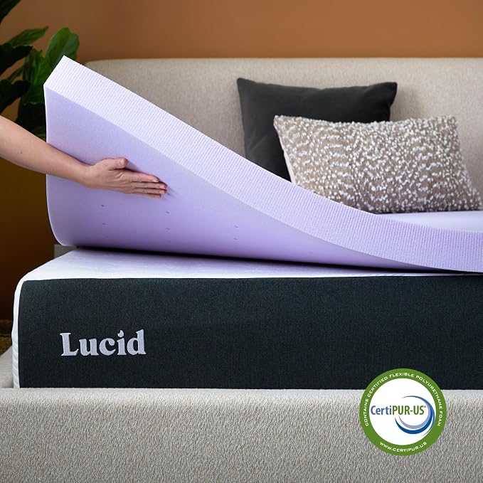 Lucid® 3" Lavender Memory Foam Mattress Topper – CertiPUR-US®, Full