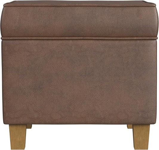 HomePop 18" Square Storage Ottoman - Brown Faux Leather