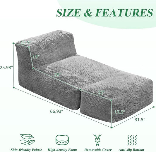 Hobestluk Giant Memory Foam Bean Bag Chairs for Adults (Light Grey,Large) | Soft Fabric,Ergonomic Back Support,Lightweight,Easy Clean,No Assembly,Wear-resisting,For Livingroom Guest room,Well-looking