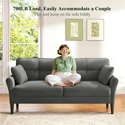 Loveseat Sofa, 69" Love Seat Couches, Comfy Velvet Small Couches for Small Spaces with 2 Pillows, Tool-Free Setup Sofas & Couches, 700lb Load Sofas for Living Room, Mini Couch for Bedroom, Grey Couch