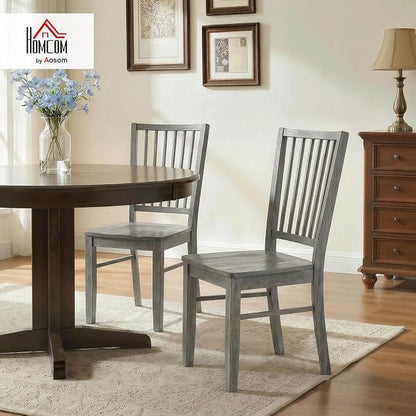 HOMCOM Farmhouse Dining Chairs Set of 2, Ergonomic Solid Wood Armless Kitchen Chairs with Rubberwood Legs for Dining Room, Kitchen, Rustic Gray