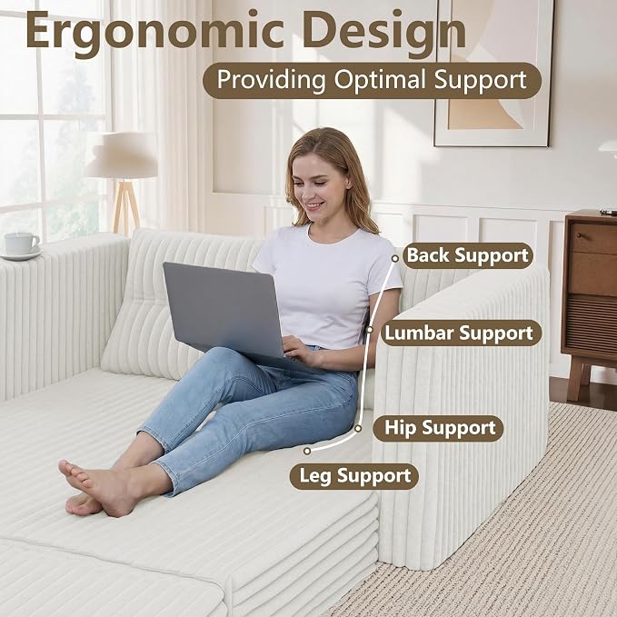 HABUTWAY 41.3" Loveseat Boneless Couch, 4-in-1 Convertible Sofa Bed, Plush Fur Folding Futon Sofa Bed Couches with a Pillow for Living Room, High-Density Foam Support, No Assembly Required, Beige