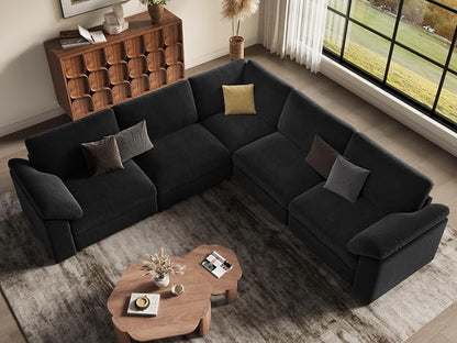 EASE MOOSE Oversized Modular Sectional Sofa, Extra Large L Shape Sectional Cloud Couch,Comfty Deep Seat Wide Modular Sofa for Living Room Removable Cover,Black