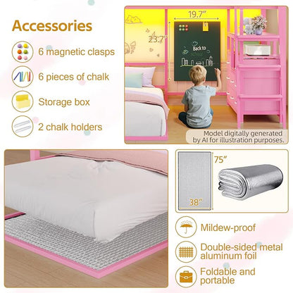busyaeh Bunk Bed Twin Over Twin 8 Drawer & 4 Shelve, 15" H Safety Guardrail | bunk Bed with Desk, Low bunk bed with LED Lights & Charging Station,L-Shaped Bunk Beds with Stairs,Girls bunk bed,Pink