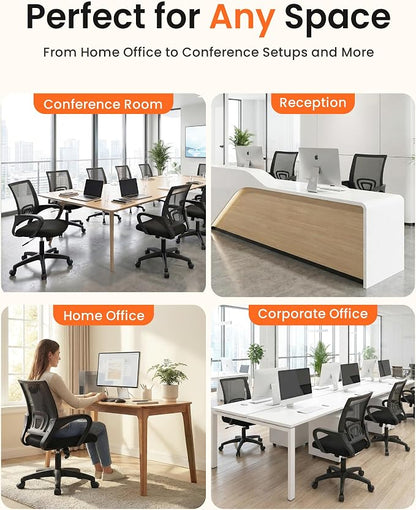NEO CHAIR Office Desk Computer Chair Ergonomic Mesh Gaming Cushion Seat with Comfy Lumbar Mid Back Support Adjustable Height Swivel Rolling Wheels for Home Task (2 pk - Black)