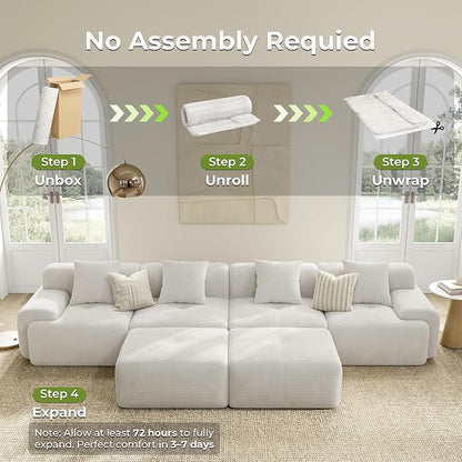 LIKIMIO LumiCord 153.5" Tufted Modular Sectional Sofa, Modern U-Shaped Boneless Couch for Living Room, 26.8" Deep Seat, 18.1" High Seating, 15" Wide Armrest, Corduroy, Oatmeal Beige