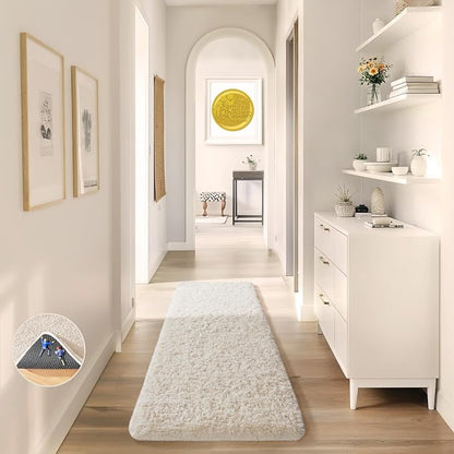 Ophanie Runner Rug for Hallway, 2x6 Upgrade Non-Slip Fluffy Soft Bedside Rugs, Bedroom Living Room Ivory Shaggy Carpet for Kids Girls Boys Dorm Nursery Home Decor Aesthetic