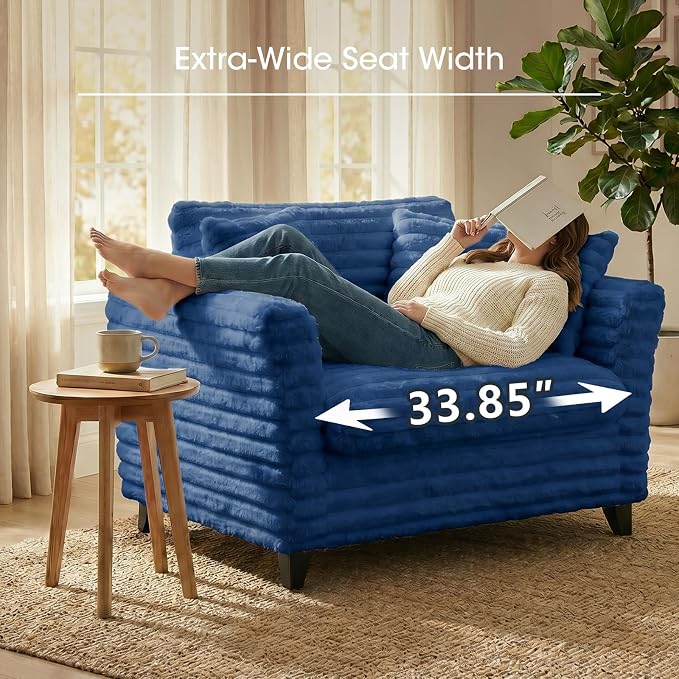 ERYE 46.9" Corduroy Upholstered Accent Chair Wide Seat Armchair for Living Room Bedroom, Modern Cloud Cushion Armchair W/ 2 Pillows and Wooden Legs for Home Apartment Office