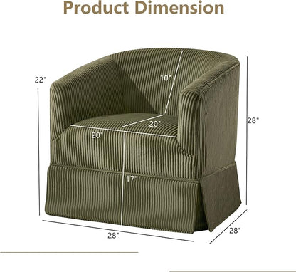 Swivel Accent Chair for Living Room, 360° Upholstered Barrel Swivel Chairs with Skirted Base, Modern Linen Armchairs for Bedroom, Reading Nook, Small Space, Corduroy Green