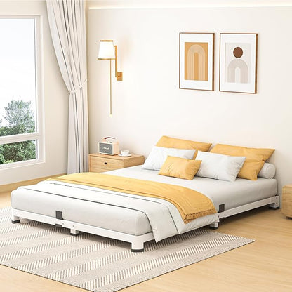 4 Inch King Bed Frame, Metal Platform Bed Frame with Round Corner Legs, 3500 lbs Heavy Duty Steel Slats Support, No Box Spring Needed, Noise Free, Easy Assembly, White