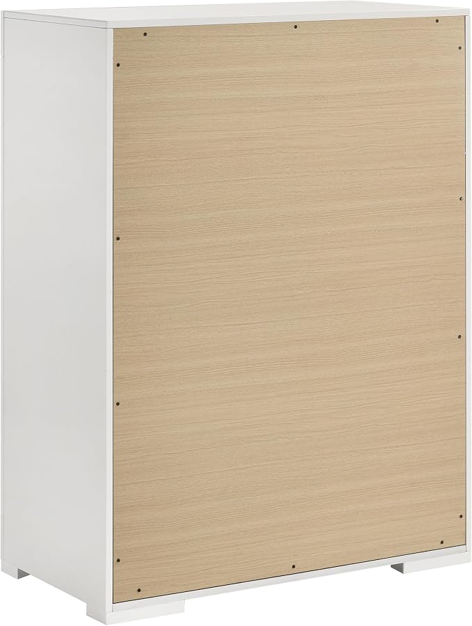 Coaster Home Furnishings Ives Contemporary 5-Piece Bedroom Set Queen Size LED Panel Bed Frame 57-inch Headboard White High Gloss 224941Q-S5