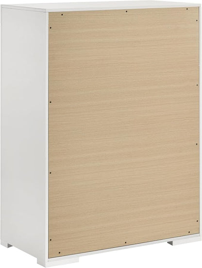 Coaster Home Furnishings Ives Contemporary 5-Piece Bedroom Set Queen Size LED Panel Bed Frame 57-inch Headboard White High Gloss 224941Q-S5