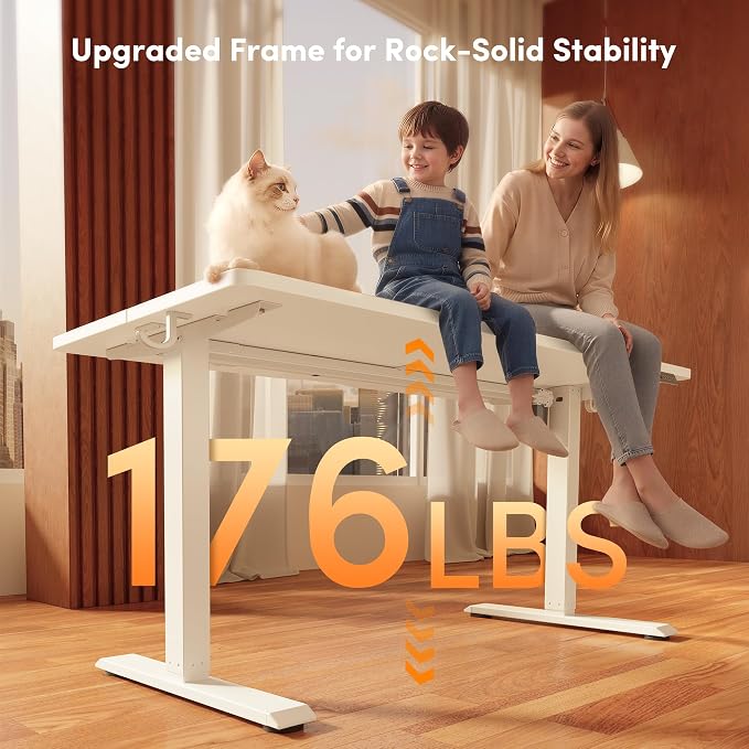 FEZIBO 40 x 24 Inchs Electric Standing Desk, Height Adjustable, Sit Stand Up, Computer Office Desk with Splice Board, White Frame/White Top