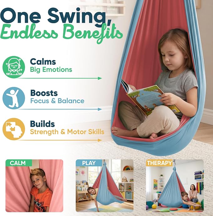 Sensory Swing for Kids Indoor Outdoor - Calming Cocoon Therapy Swing, Holds 300lbs - Hug-Like Sensory Hammock with 360° Swivel Hardware for Autism, ADHD, SPD Support