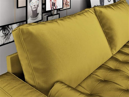 Container Furniture Direct Womble 58 Inch Velvet Loveseat Sofa with Elegant Button Tufted Upholstery, Square Arms, Splayed Wood Legs, Includes Matching Bolster Pillows, Textured Gold