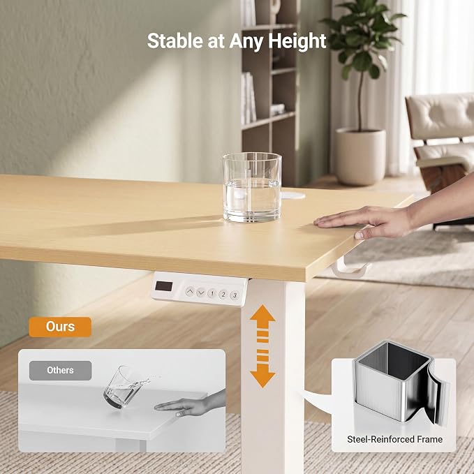 Claiks Electric Standing Desk, 55 x 24Inch Height Adjustable Sit Stand Desk for Home Office, Computer Desk with Memory Presets, Cable Management & Headphone Hooks, 156 lbs Capacity, Nature
